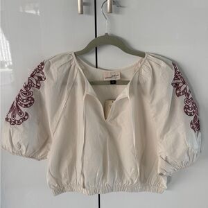 Universal Thread Cream Blouse with Brown Embroidery